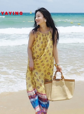 EP雅莹女装 真丝拼接印花度假风吊带连衣裙 2025夏季新款4213A