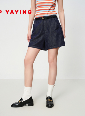 EP雅莹2025春季新款女装 亚麻天丝休闲牛仔短裤a字阔腿裤J632A