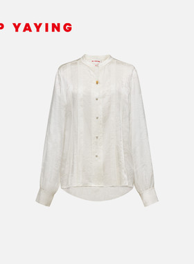 EP雅莹2026新款女装 弹力桑波缎暗纹提花V领白色长袖衬衫2213A