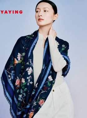 EP YAYING雅莹围巾 丝羊毛混纺捷报富贵印花长巾 商场同款W401A