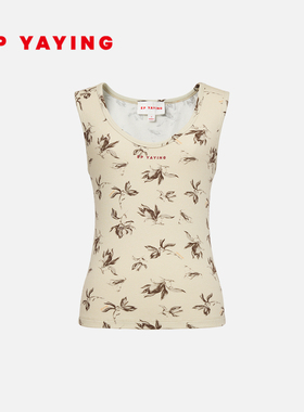 EP雅莹2025春装新款女装 棉混纺休闲印花圆领背心上衣5120B