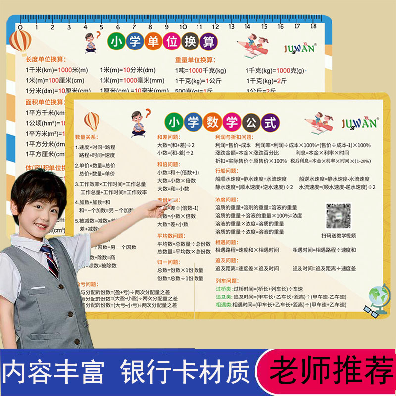 小学数学公式大全墙贴认知卡