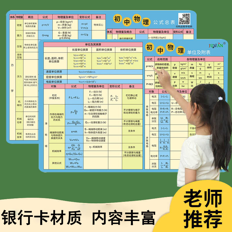 初中物理知识盘点卡片公