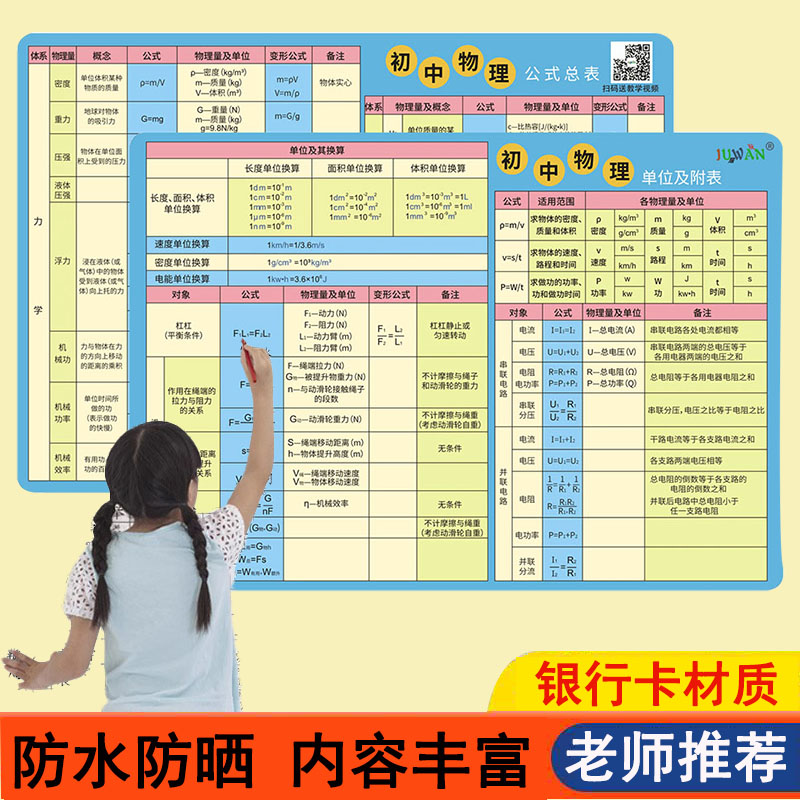 初中物理公式定理大全卡片
