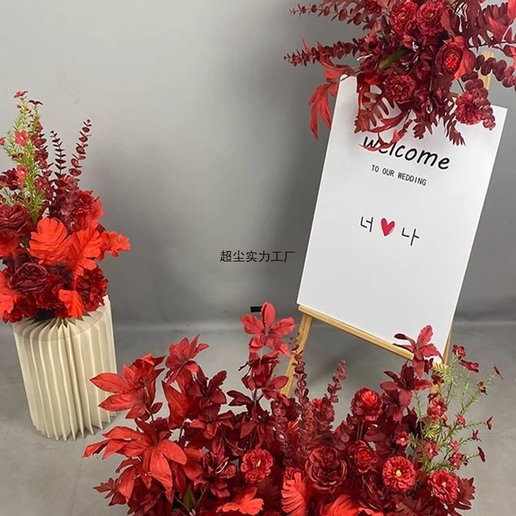 新款婚庆婚礼结婚订婚迎宾牌花艺水牌花KT板镜面板装饰仿真花布置