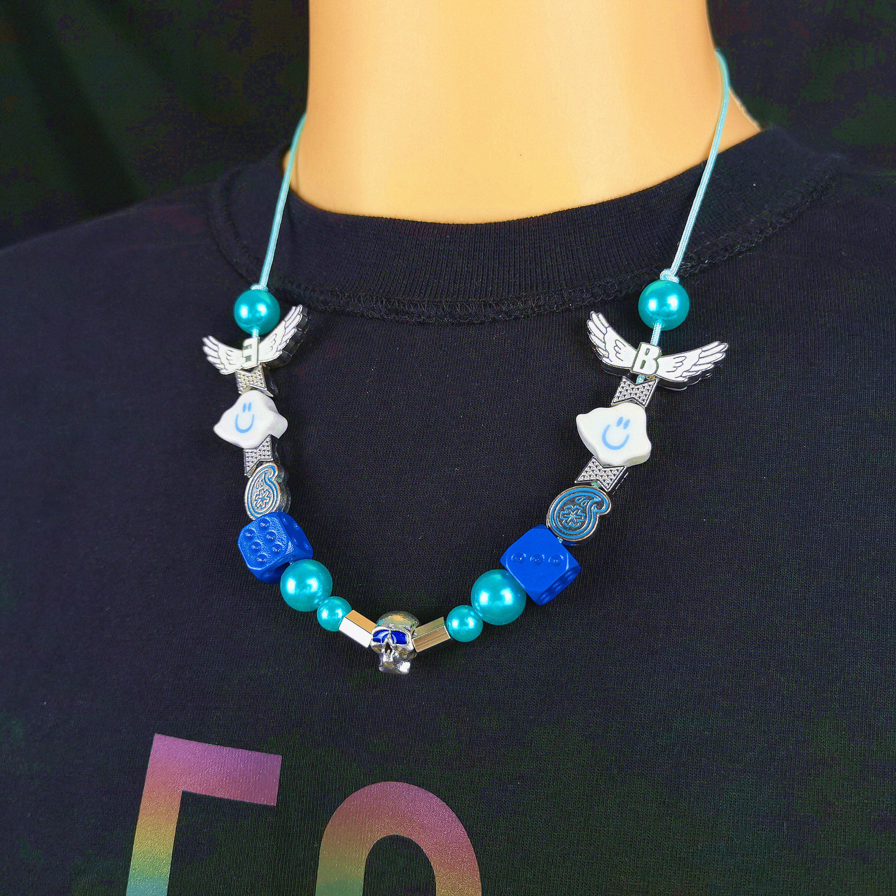 孩子王同款项链笑脸云朵珍珠链子骷髅嘻哈男女男士男生饰品配饰潮