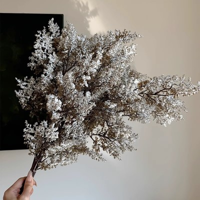 轻奢油画雾凇仿真植物假花家居客厅桌面餐桌摆件春幡装饰品