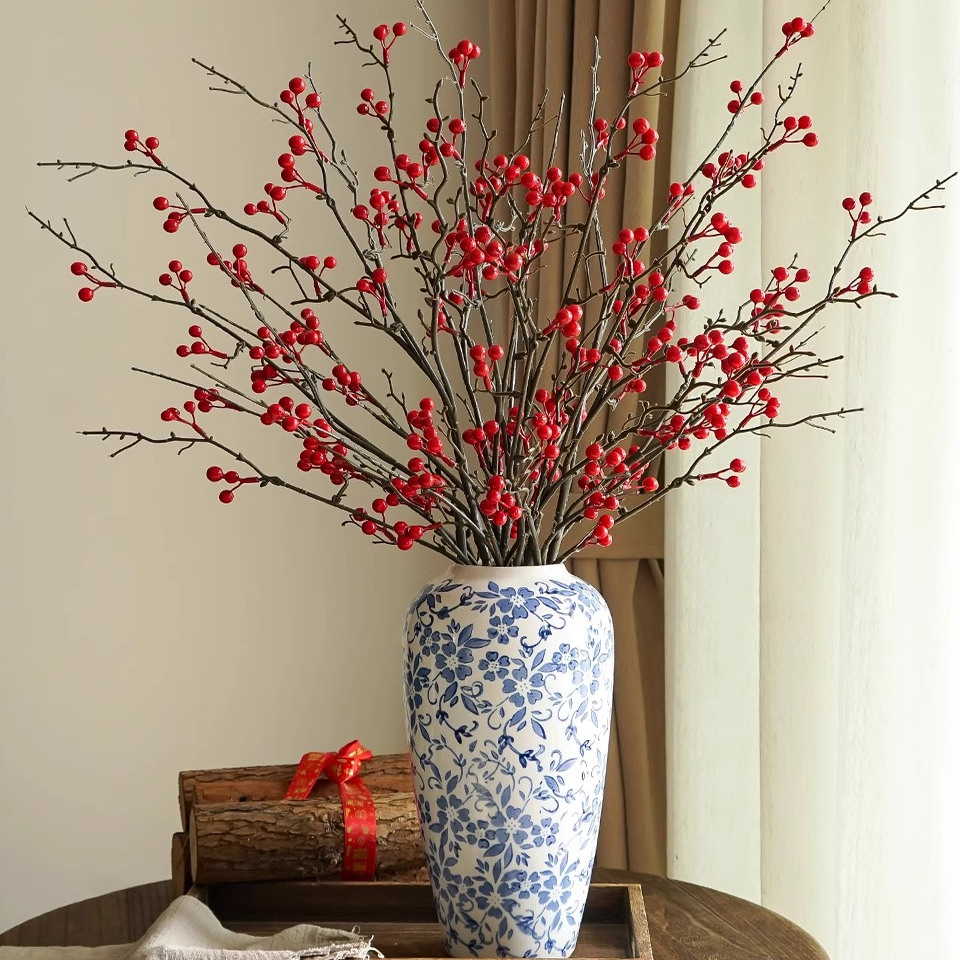 乔迁发财果浆果仿真花客厅餐桌摆设摆件装饰花干花冬青果红果假花