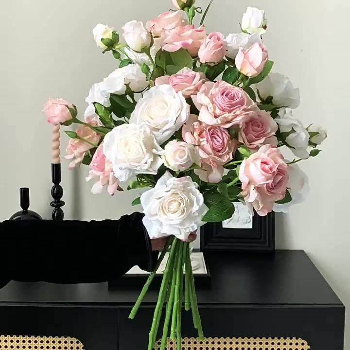 高档玫瑰花束假花仿真花摆设客厅塑料花摆件轻奢高端绢花装饰花卉