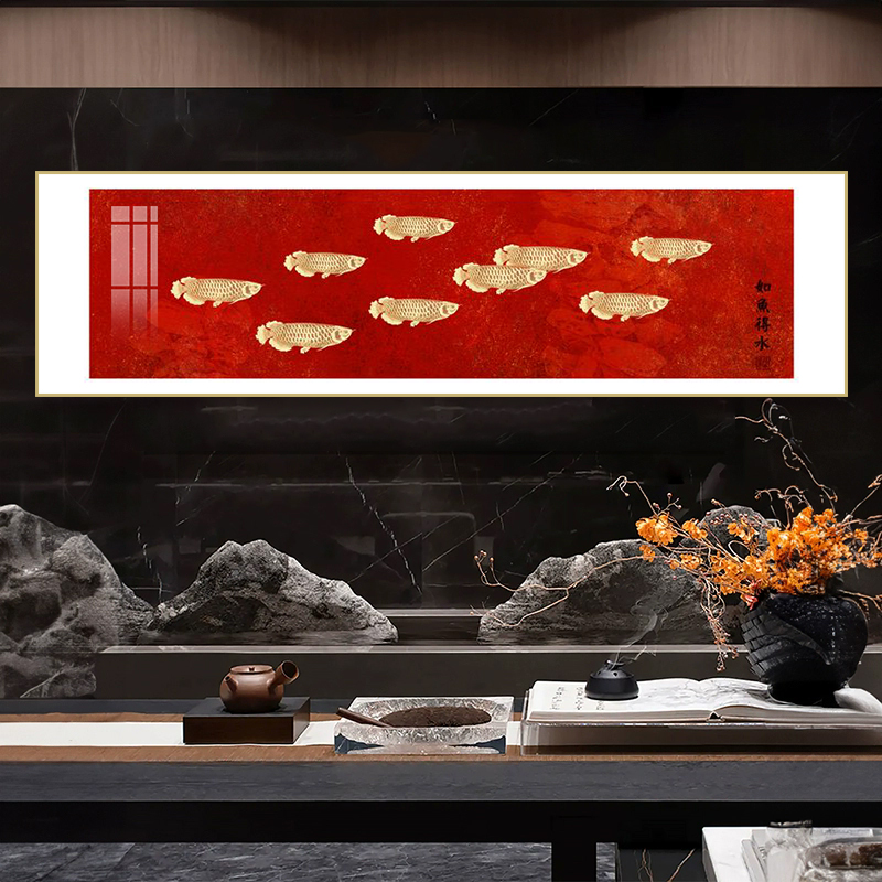 金龙鱼装饰画客厅沙发背景墙挂画饭厅餐厅别墅入户茶室太湖石壁画图片