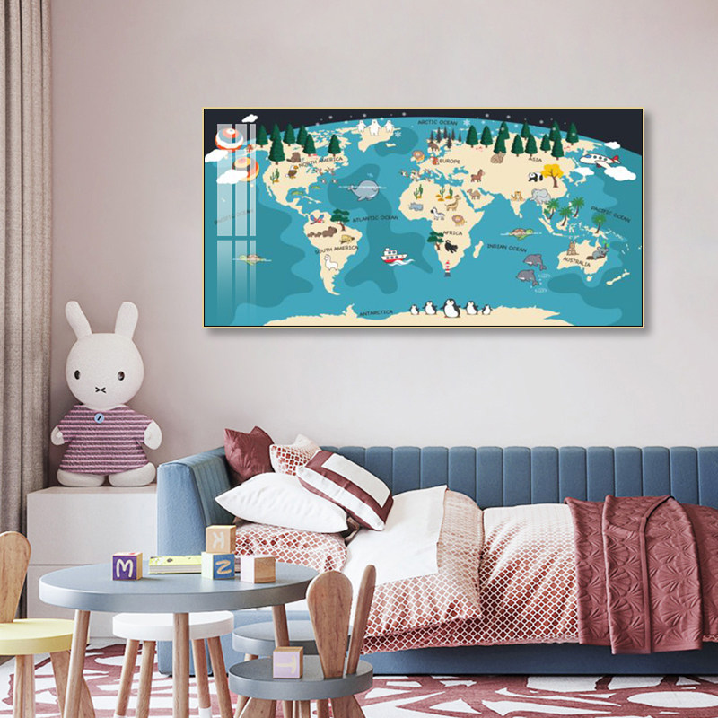 儿童房早教地图装饰画海洋挂画