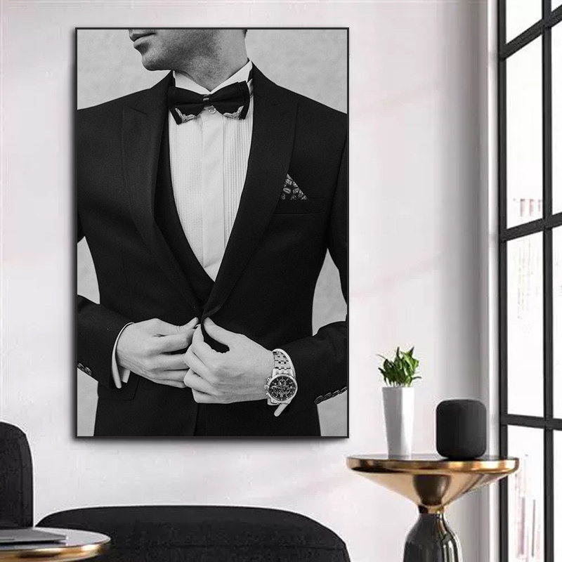 西装店墙面装饰画潮流高级定制服装店裁缝店挂画男士西服专柜壁画