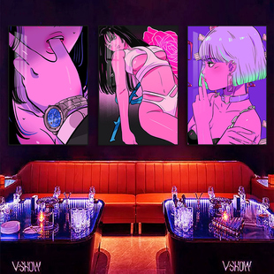 酒吧墙面装饰画朋克风电竞房间网吧网咖挂画情侣酒店动漫少女壁画