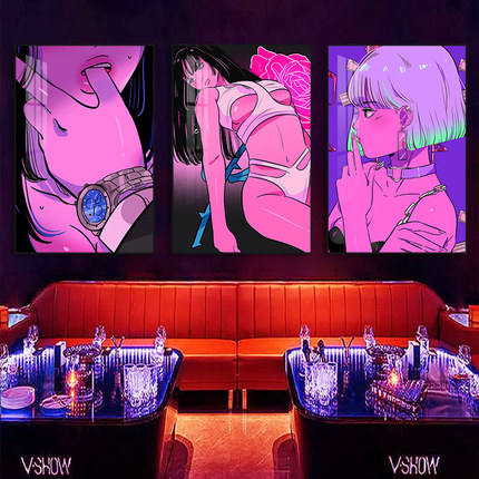 酒吧墙面装饰画朋克风电竞房间网吧网咖挂画情侣酒店动漫少女壁画