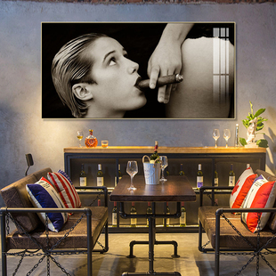 美女雪茄挂画美式复古雪茄吧酒吧清吧烟酒行装饰画娱乐会所壁画