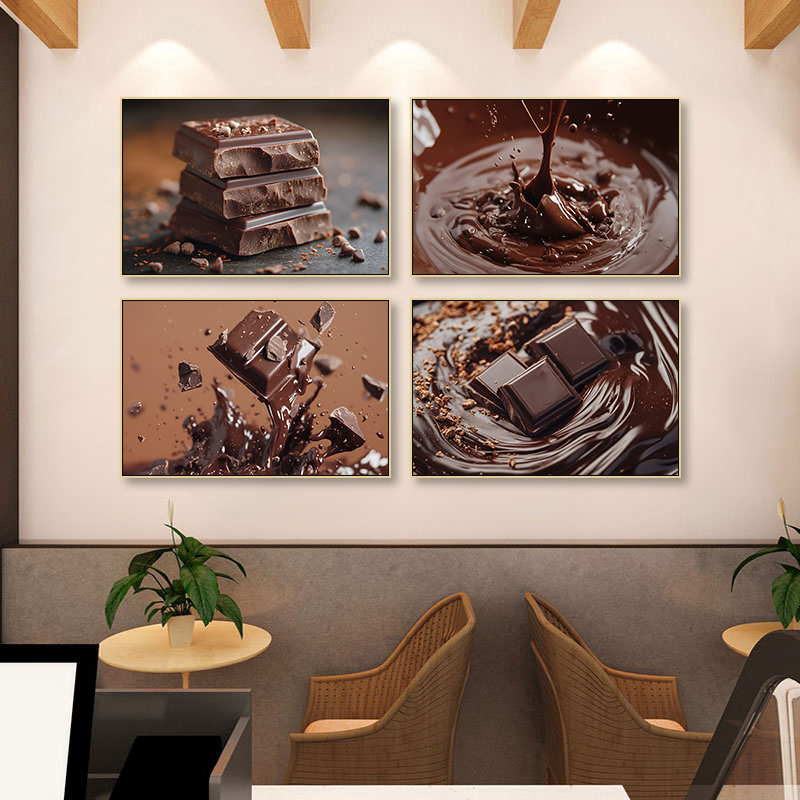 甜品店巧克力装饰画烘焙房黑森林蛋糕挂画咖啡店西餐厅美食壁画