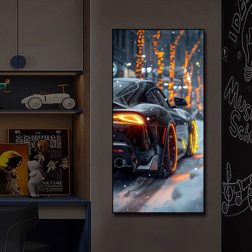 主题酒店玄关汽车灯局部发光装饰画卧室客厅led灯画别墅车库壁画