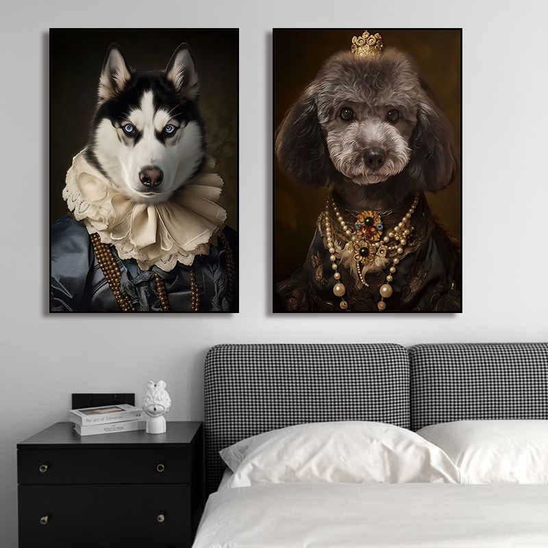 宠物店趣味壁画恶搞动物名画挂画