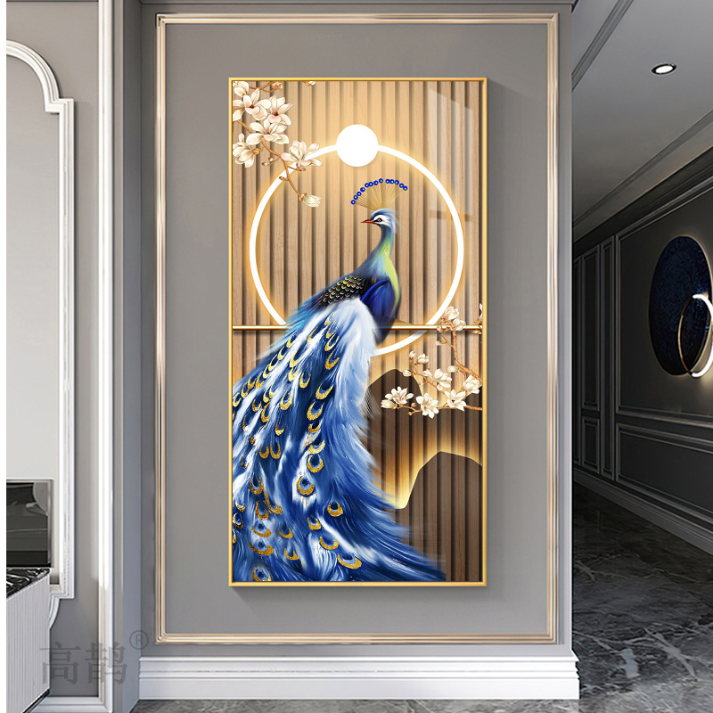 孔雀装饰画新中式入户玄关客厅走廊楼梯挂画轻奢高级感凤凰图壁画图片