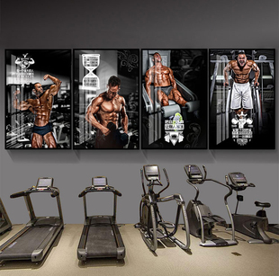 健身房装饰画健美俱乐部马甲线肌肉男工业风挂画运动励志海报壁画