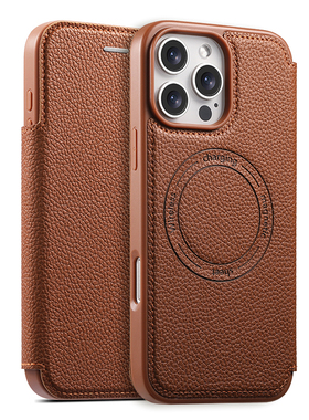 适用苹果15pro max手机壳翻盖真皮品质iphone15pro简约高端十五磁吸皮套15pm保护套iph防摔磁吸奢华por外壳男