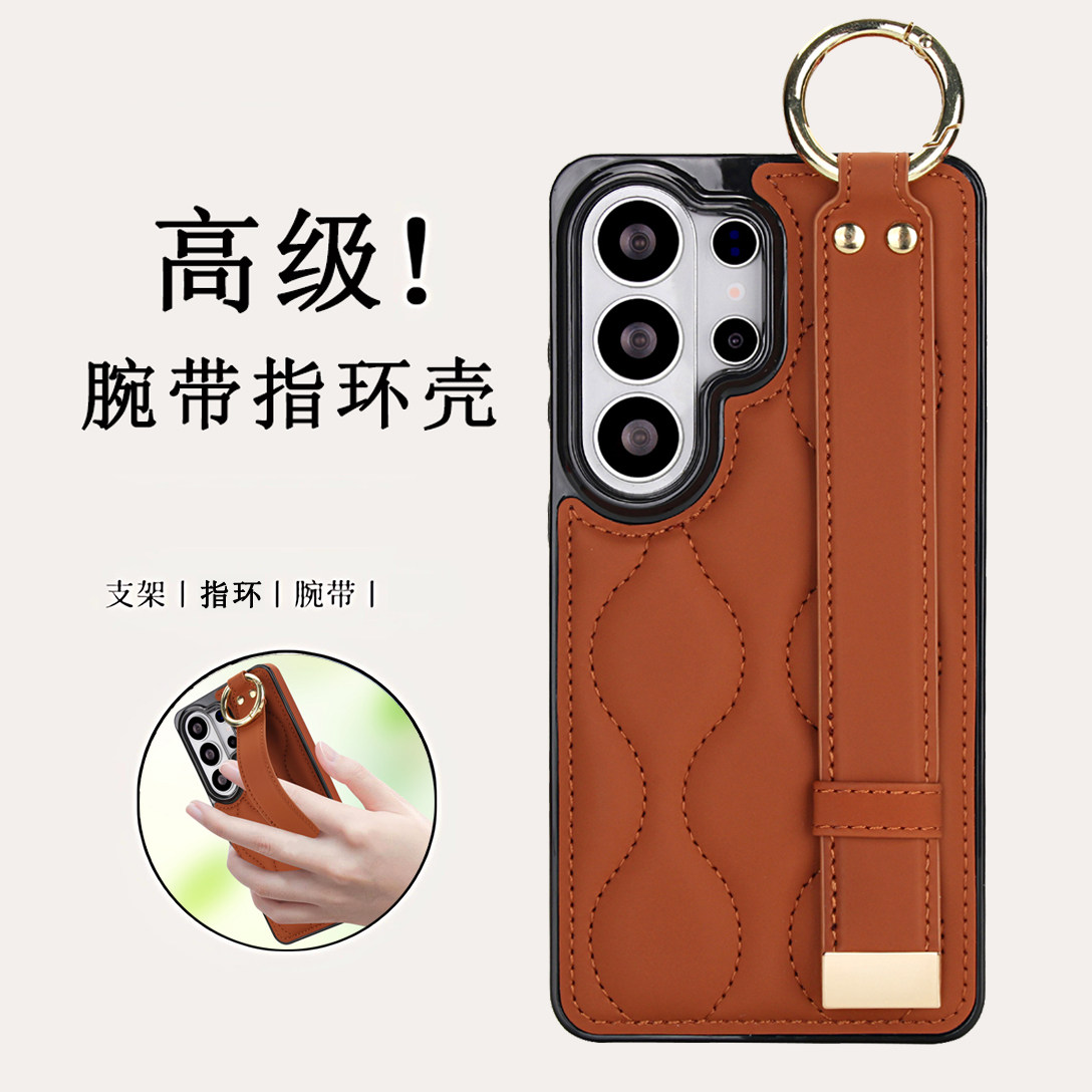 适用galaxy三星S25ultra手机壳S24+plus手腕带支架防摔皮质全包边S25u女士高级轻奢S9380手机保护套S9280支点