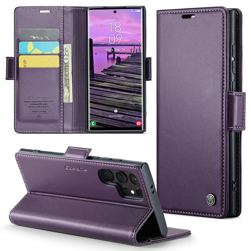 适用全包边三星S23/S24手机壳钱包S25edge电话保护套软S26+搭扣皮套S24ultra翻盖插卡s23fe防摔S9280男女磁吸