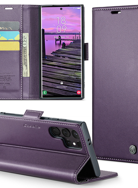 适用全包边三星S23/S24手机壳钱包S25edge电话保护套软S26+搭扣皮套S24ultra翻盖插卡s23fe防摔S9280男女磁吸