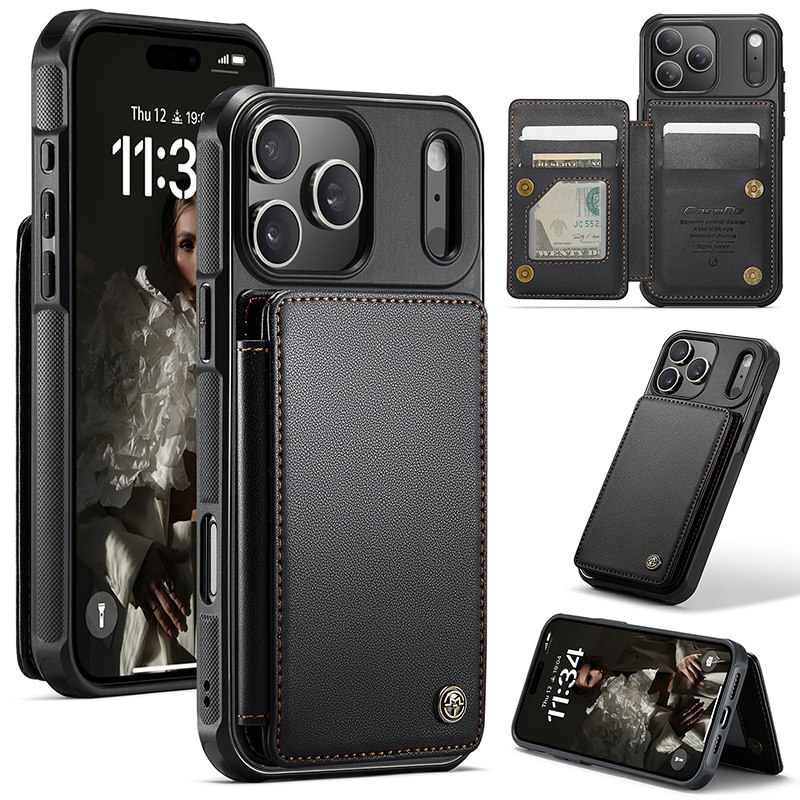 17适用15plus苹果16pro手机壳13/16e翻盖式12PM皮套iPhone14Pro max新款por电话保护套功能插卡槽男女软外壳P