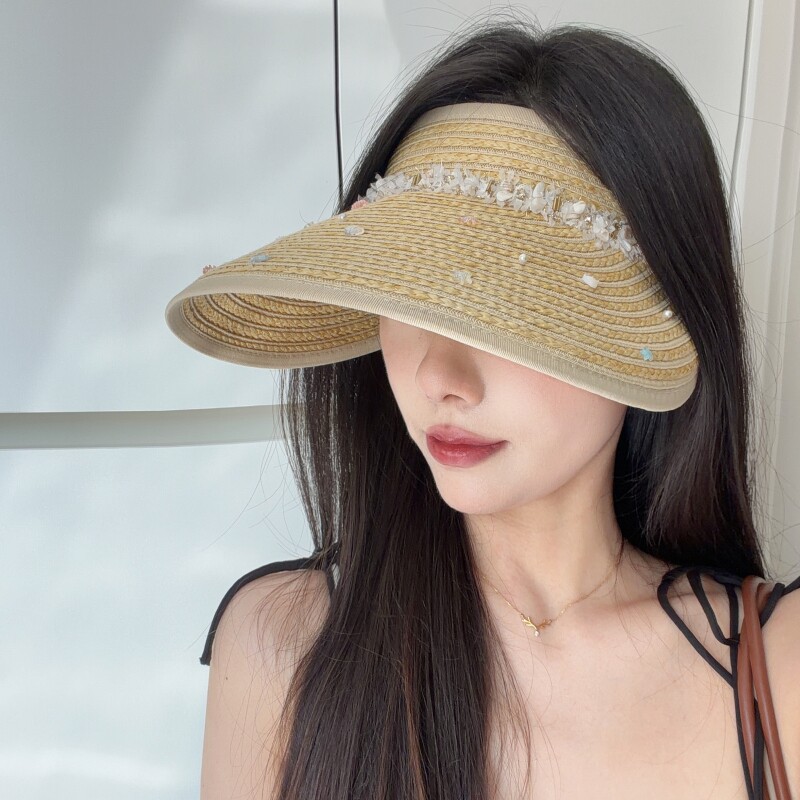 珍珠草帽女2026新款夏海边大帽檐防晒遮阳帽草编空顶可收纳太阳帽