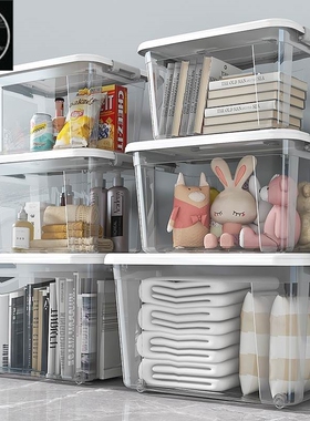 Large Transparent plastic storage box front open Toy clothes