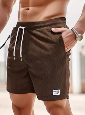 2024 Summer Corduroy Drawstring Sports Shorts Men Shorts