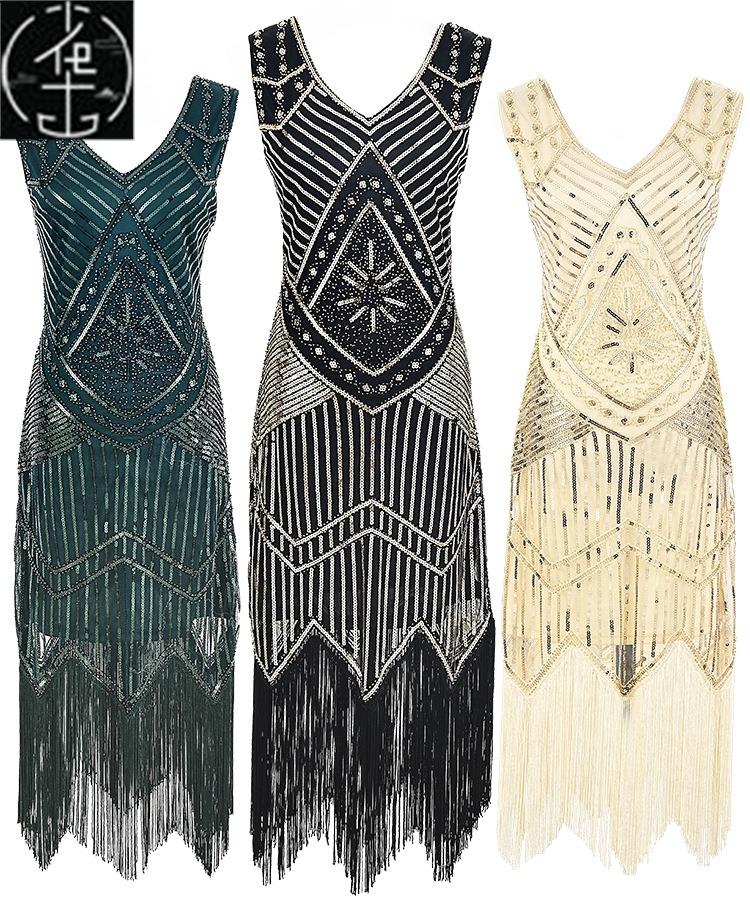 1920s Gatsby Inspired Sequin Beads Long Fringe Flapper Dress