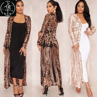 Mesh Coat Women Long Dress Beach Party Sexy Jacket Sequin
