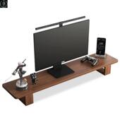 Office Stand Dual Large Wood Monitor Solid Shelf Riser Desk