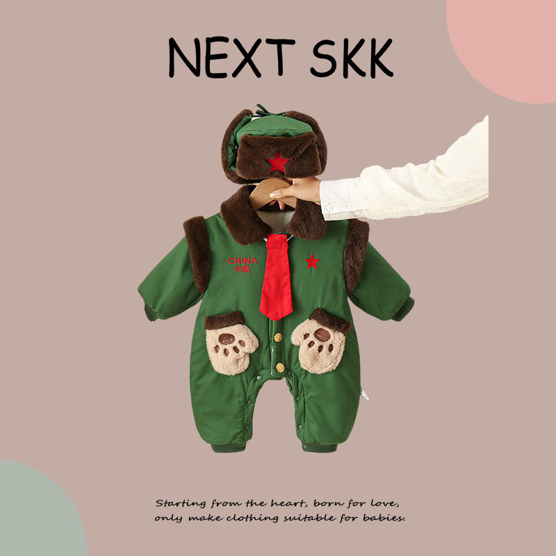 英国NEXT SKK冬季男女宝宝外出保暖军大衣棉服婴儿可爱加厚连体衣