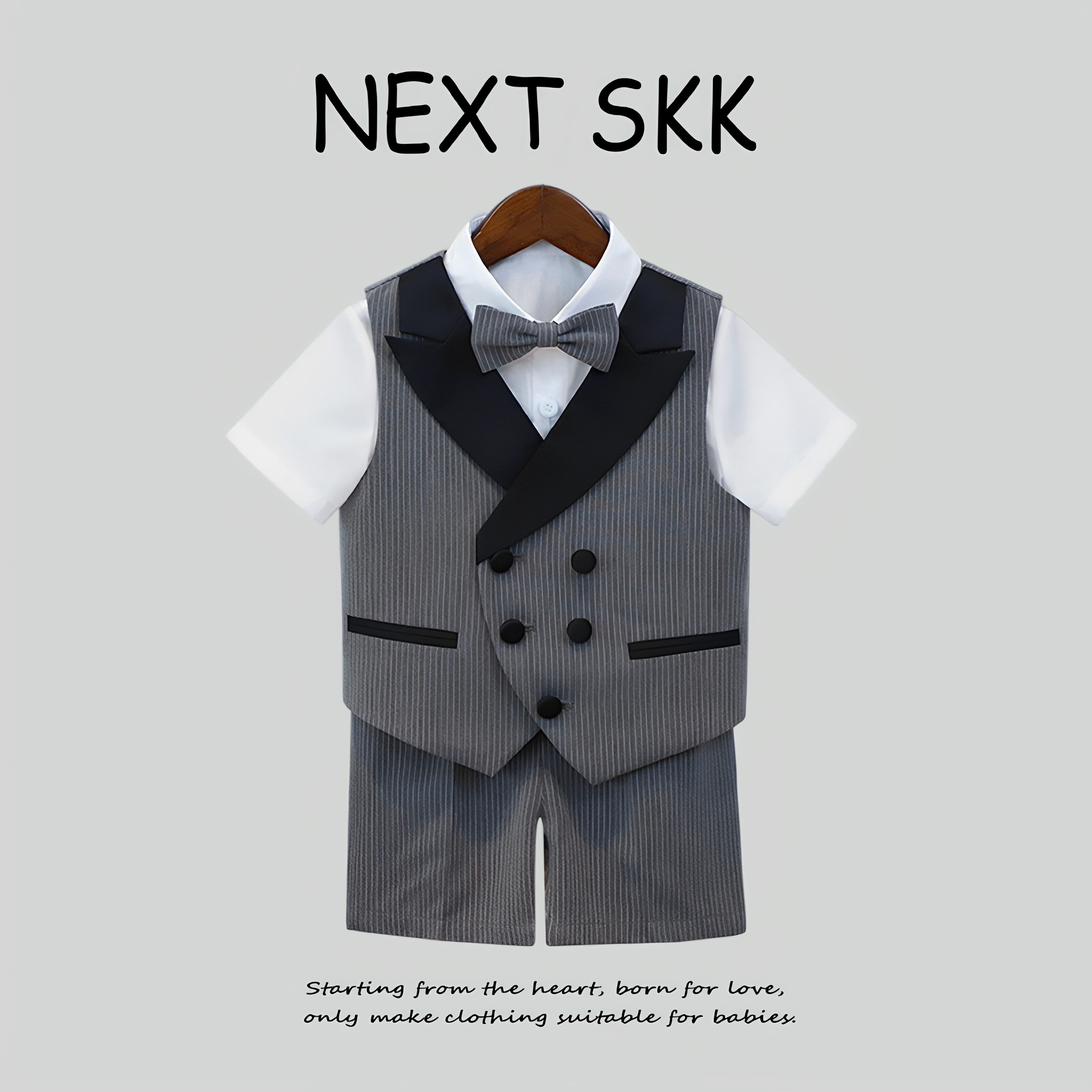 英国NEXT SKK男童马甲短裤套装主持人演出礼服周岁宝宝花童演出服