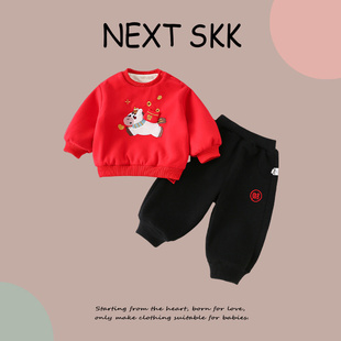 英国NEXT婴儿拜年服分体套装 加绒小月龄宝宝外出服过新年衣服 冬季