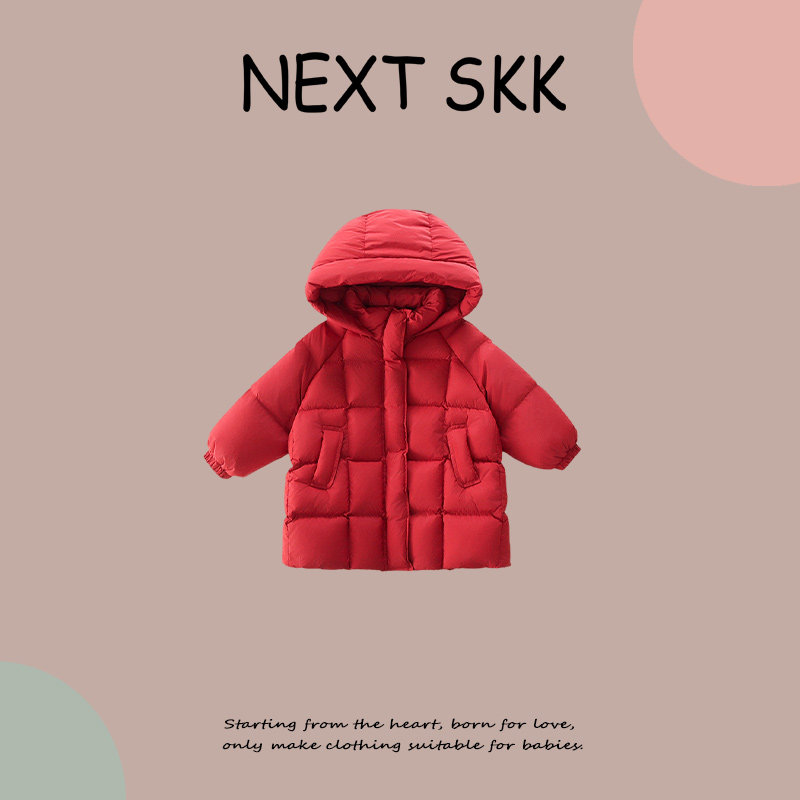 英国NEXT SKK女童中长款羽绒服冬季加厚拜年服外套女宝宝新年衣服