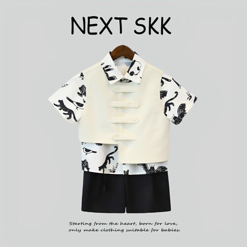 英国NEXT SKK男童夏季马甲礼服休闲短袖衬衫套装花童主持人表演服