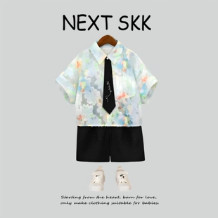 英国NEXT SKK男童夏季短袖套装花童主持人演出服宝宝周岁生日礼服