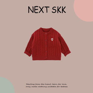 英国NEXT SKK女宝宝毛衣拜年服春秋冬针织开衫女童新年洋气外套1