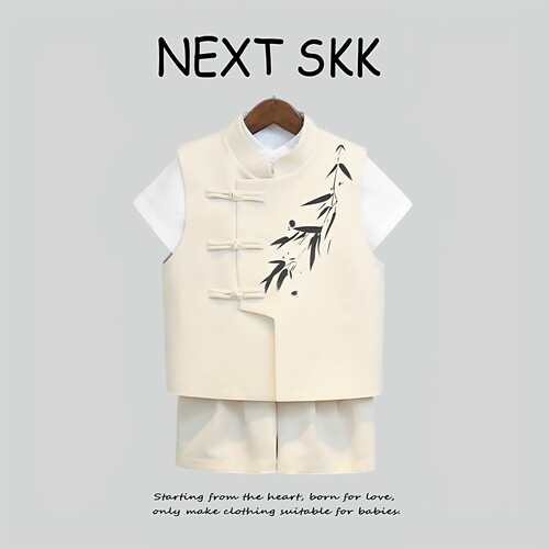 英国NEXT SKK男童新中式套装夏季国风复古礼服花童马甲短裤演出服