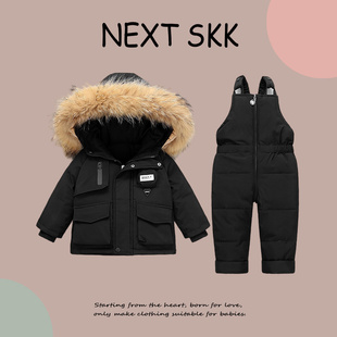 英国NEXT SKK冬季男女童羽绒服套装保暖宝宝外出背带裤纯色滑雪服
