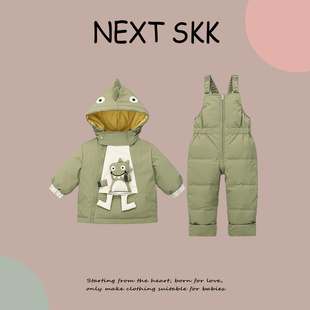 英国NEXT SKK儿童羽绒背带裤套装冬季加厚宝宝外出滑雪服卡通外套