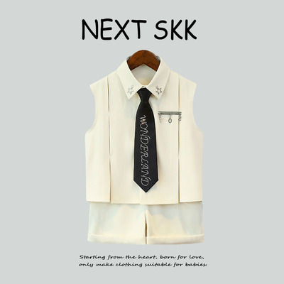英国NEXT SKK男童夏装无袖衬衫街拍痞帅两件套花童帅气走秀演出服