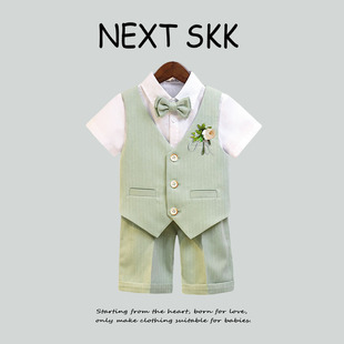 英国NEXT SKK男童西装礼服夏款英伦短袖马甲套装帅气花童主持礼服