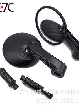 QC-M-137黑色手把镜22mm摩托车后视镜 车把副镜 改装镜反光镜