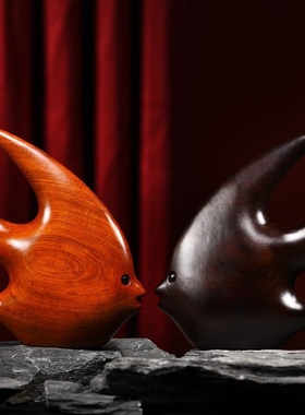 木雕摆件鱼实木雕刻年年有余家居书柜书房办公室柜子装饰工艺品