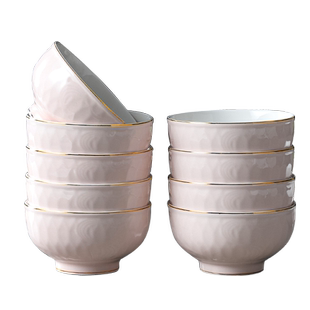 碗家用2025新款高颜值饭碗面碗金边浮雕碗盘碗碟陶瓷餐具套装粉色